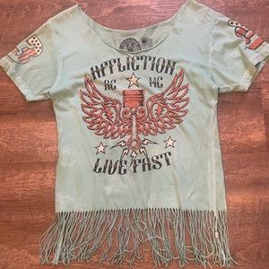 Affliction Tee Fringe Top